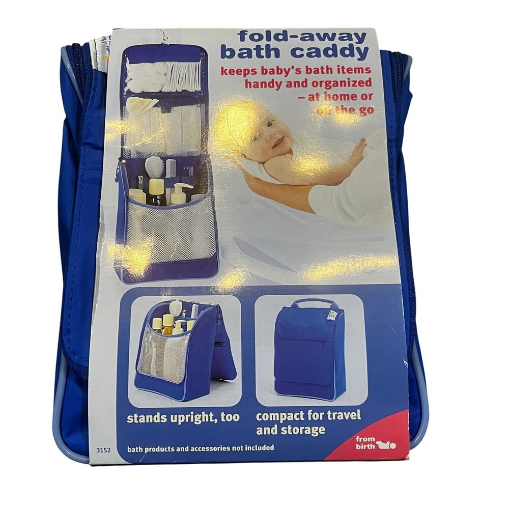 New Vintage The First Years Fold Away Baby Bath Caddy Blue Portable Organizer